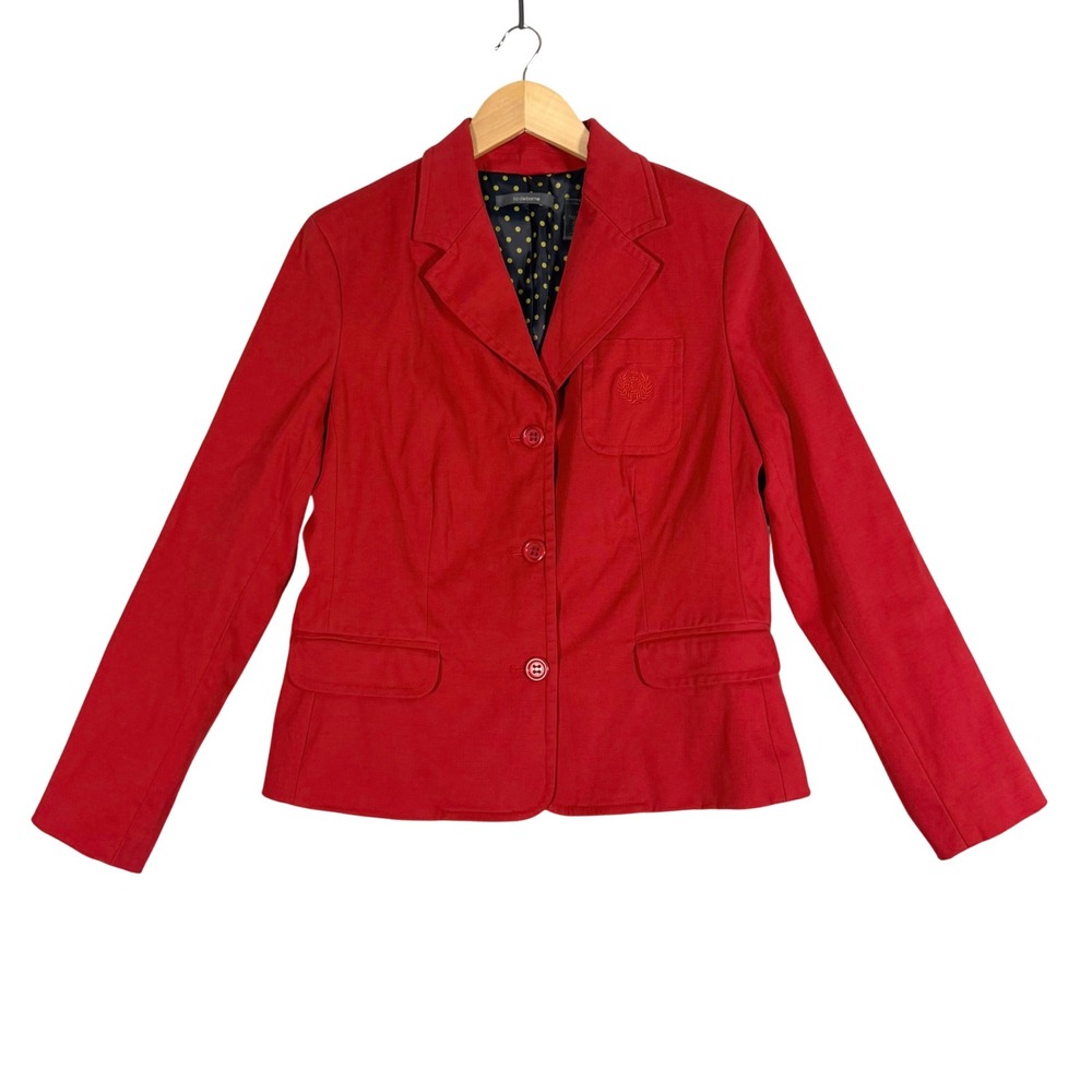 Liz‎ Claiborne Blazer Women 12 Red Polka Dot Lining Cotton Stretch REMU9198
